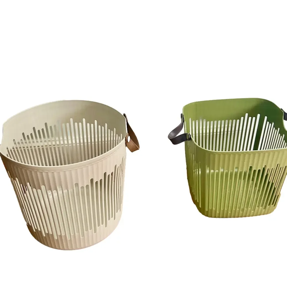 Scandinavian Japandi Storage Basket Set Leather Handles Nordic Laundry Bins 2